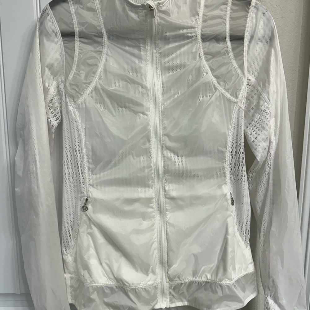 Lululemon Athletica White Jacket with Glossy Finish and Mesh